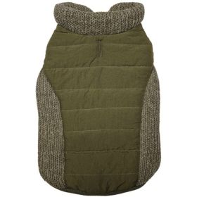 Fashion Pet Sweater Trim Puffy Dog Coat Olive - Large