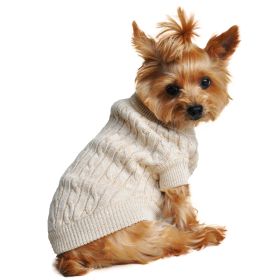 Dog Cable Knit 100% Cotton Sweater Oatmeal (size: XX-SMALL)