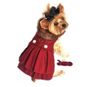 Wool Fur-Trimmed Dog Harness Coat by Doggie Design- Burgundy (Option: X-Small)