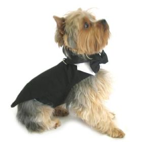 Black Dog Harness Tuxedo w/Tails, Bow Tie, and Cotton Collar (Option: XX-Small)