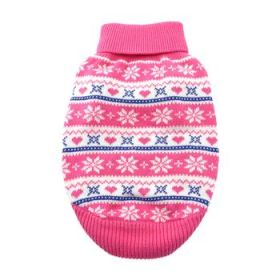 Dog Cable Knit 100% Cotton Sweater    Snowflakes and Hearts Pink (Option: XX-Small)