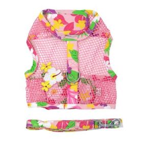 Cool Mesh Dog Harness with Leash - Pink Hawaiian Floral (Option: X-Small)