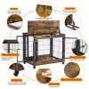 Furniture Style Dog Crate Side Table on Wheels with Double Doors and Lift Top. Rustic Brown, 31.50'' W x 22.05'' D x 25'' H.