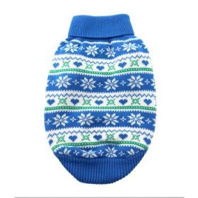 Dog Cable Knit 100% Cotton Sweater  Snowflakes and Hearts Blue (Option: Large)