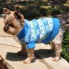 Dog Cable Knit 100% Cotton Sweater  Snowflakes and Hearts Blue