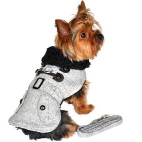 Grey Herringbone Dog Coat Harness with Matching Leash (Option: X-Large)