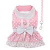 Polka Dot and Lace Dog Dress Set with Leash - Pink