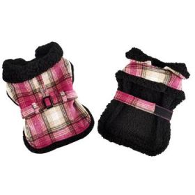 Sherpa-Lined Dog Harness Coat - Hot Pink & Tan Plaid (Option: XX-Large)