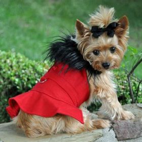 Red Wool Classic Dog Coat Harness and Fur Collar with Matching Leash (Option: X-Large)