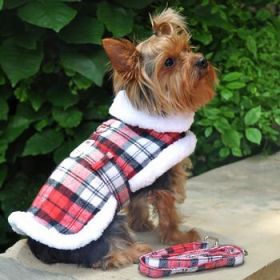 Sherpa-Lined Dog Harness Coat RED & White Plaid (Option: Large)