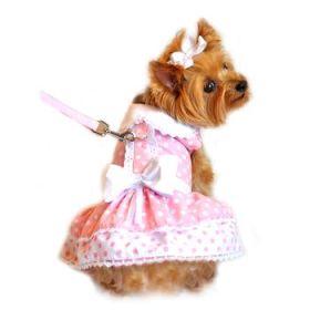 Polka Dot and Lace Dog Dress Set with Leash - Pink (Option: Large)