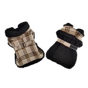 Sherpa-Lined Dog Harness Coat - Brown & White Plaid (Option: X-Large)