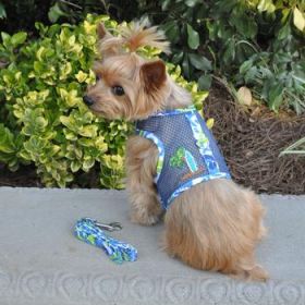 Surfboard Blue and Green Cool Mesh Dog Harness with Matching Leash (Option: Large)