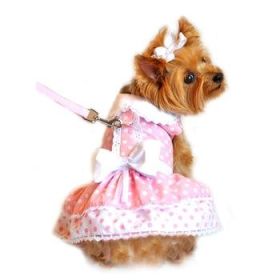 Polka Dot and Lace Dog Dress Set with Leash - Pink (Option: Medium)