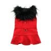 Red Wool Classic Dog Coat Harness and Fur Collar with Matching Leash